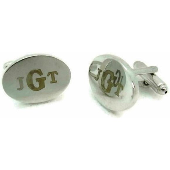 "JGT" Monogram Cufflinks Bullet Oval 1" x 3/4" Silver T Tux Party Shirt Wedding - Picture 4 of 5